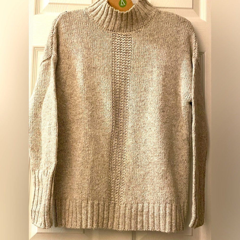 DAKINI Cotton Blend Mock Funnel Turtleneck Sweater Wheat Tan NWT
